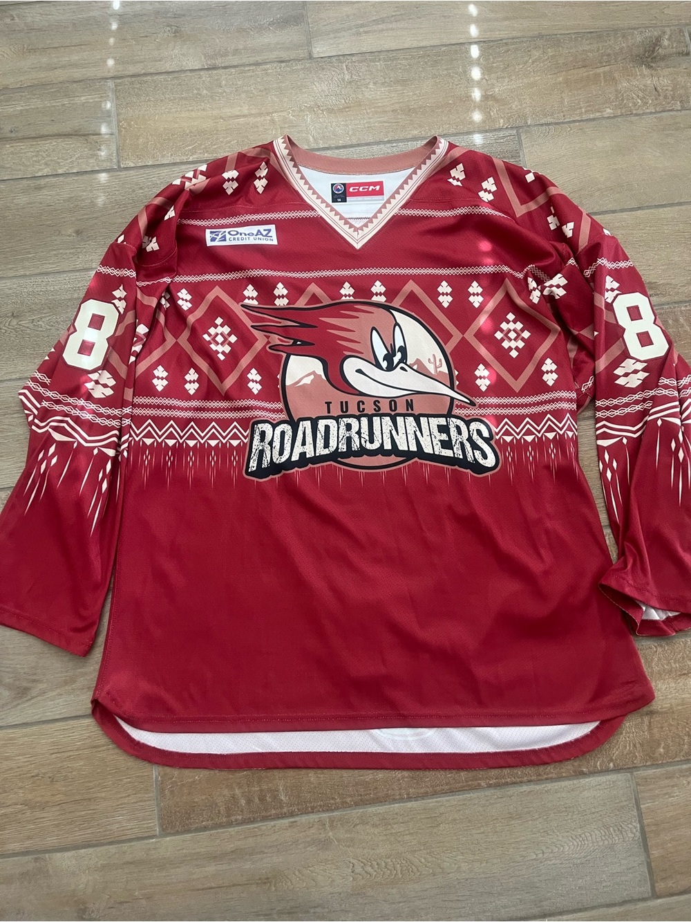 CCM Tucson Roadrunners 2025 Christmas jersey worn during warm ups